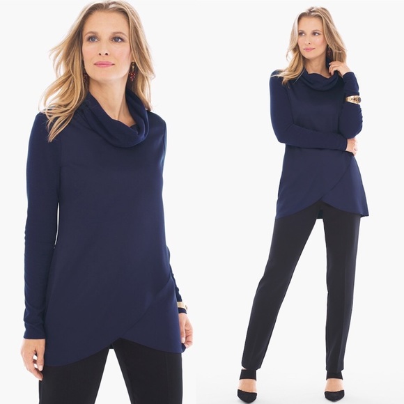 Chico's Tops - NWT Chico’s Woven Cowl Neck Top Navy Blue